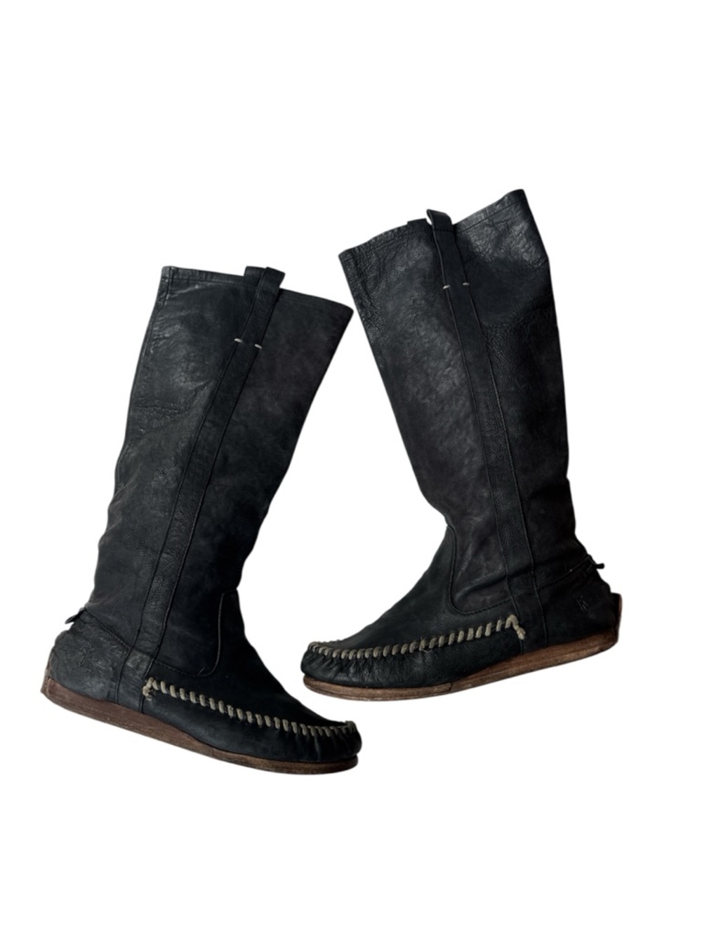Frye Alex moccasin pull-on boots black leather size 7